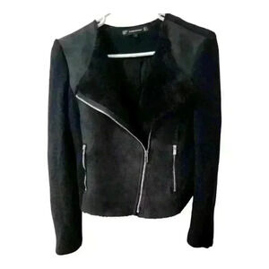 Zara Trafaluc Outerwear Women's Biker Jacket Small Black Faux Fur Lined Full Zip
